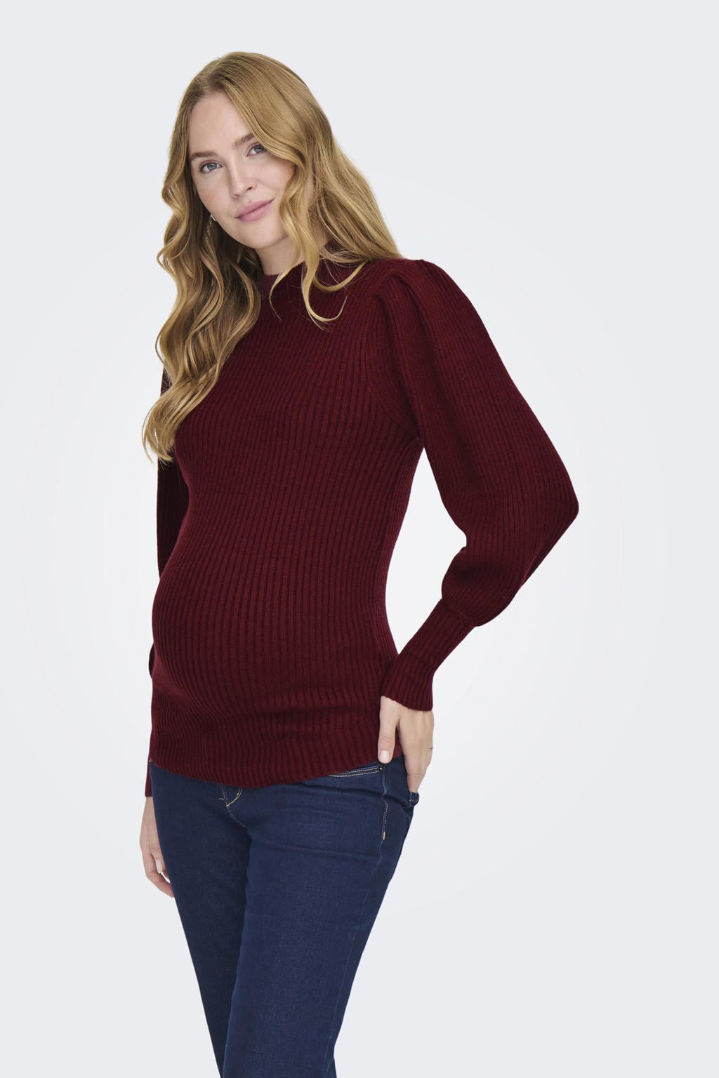 ONLY MATERNITY zwangerschaps trui donkerrood fijn gebreid