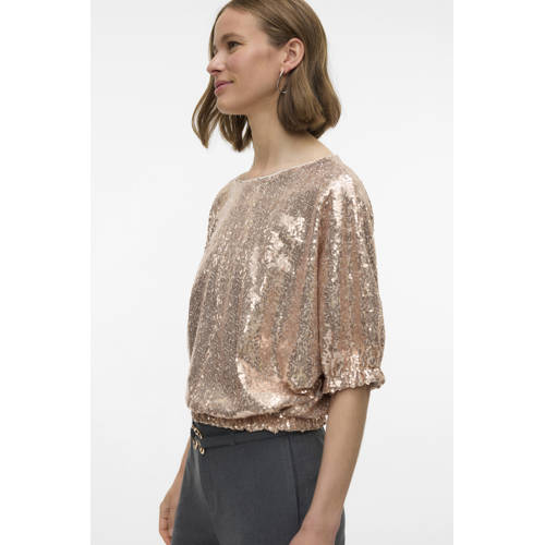 VERO MODA glitter top champagne met pailletten afbeelding