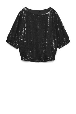 glitter top zwart met pailletten