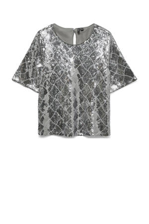 geruit glitter top zilver met pailletten