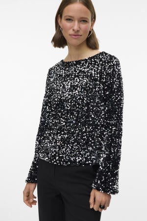 glitter top zwart met pailletten