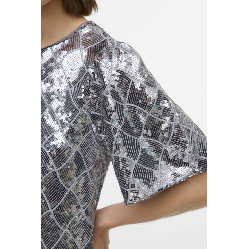 VERO MODA geruite midi jurk met pailletten zilver afbeelding