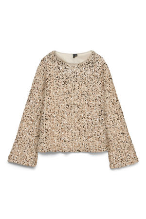 glitter top beige met pailletten