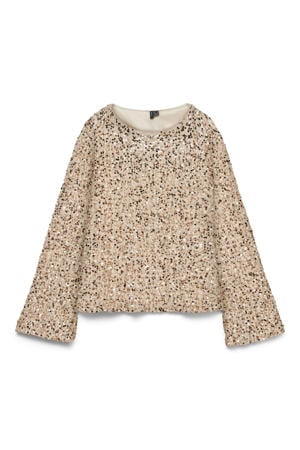 glitter top beige met pailletten