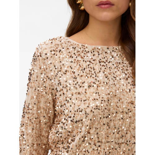 VERO MODA glitter top beige met pailletten afbeelding