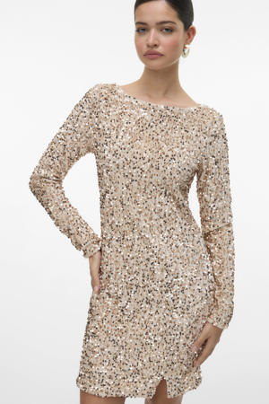 jurk met pailletten beige