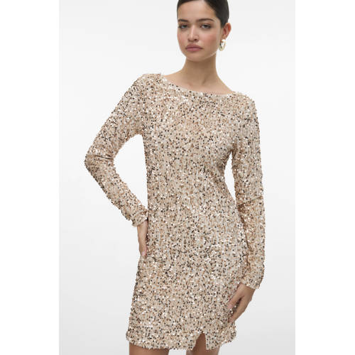 VERO MODA jurk met pailletten beige afbeelding