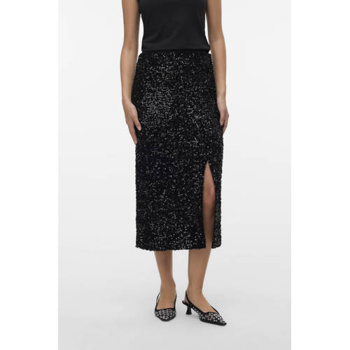 VERO MODA midi rok met glitter zwart afbeelding