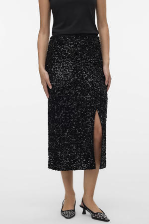 midi rok met glitter zwart