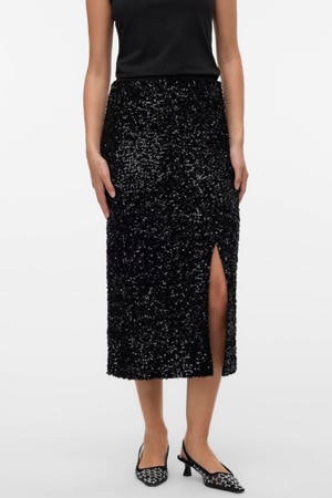 midi rok met glitter zwart