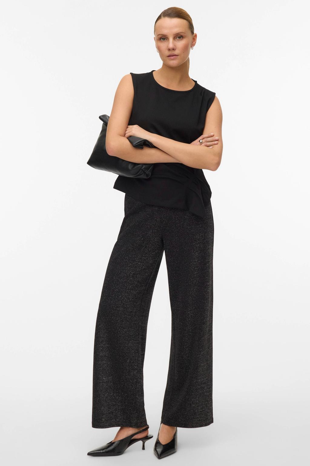 Zwarte dames VERO MODA wide leg high waist casual broek met effen