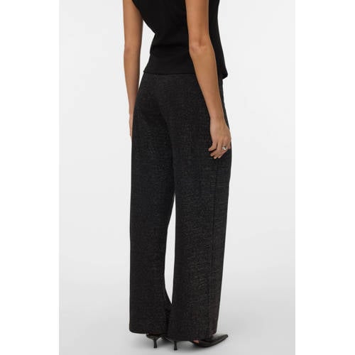 VERO MODA wide leg high waist casual broek zwart met glitter afbeelding