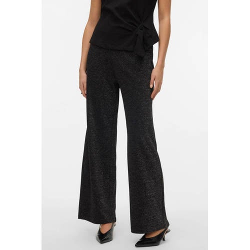 VERO MODA wide leg high waist casual broek zwart met glitter afbeelding