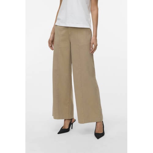 VERO MODA denim wide leg regular waist casual broek beige afbeelding