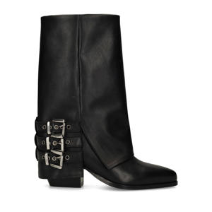 leren bikerboots met flap zwart