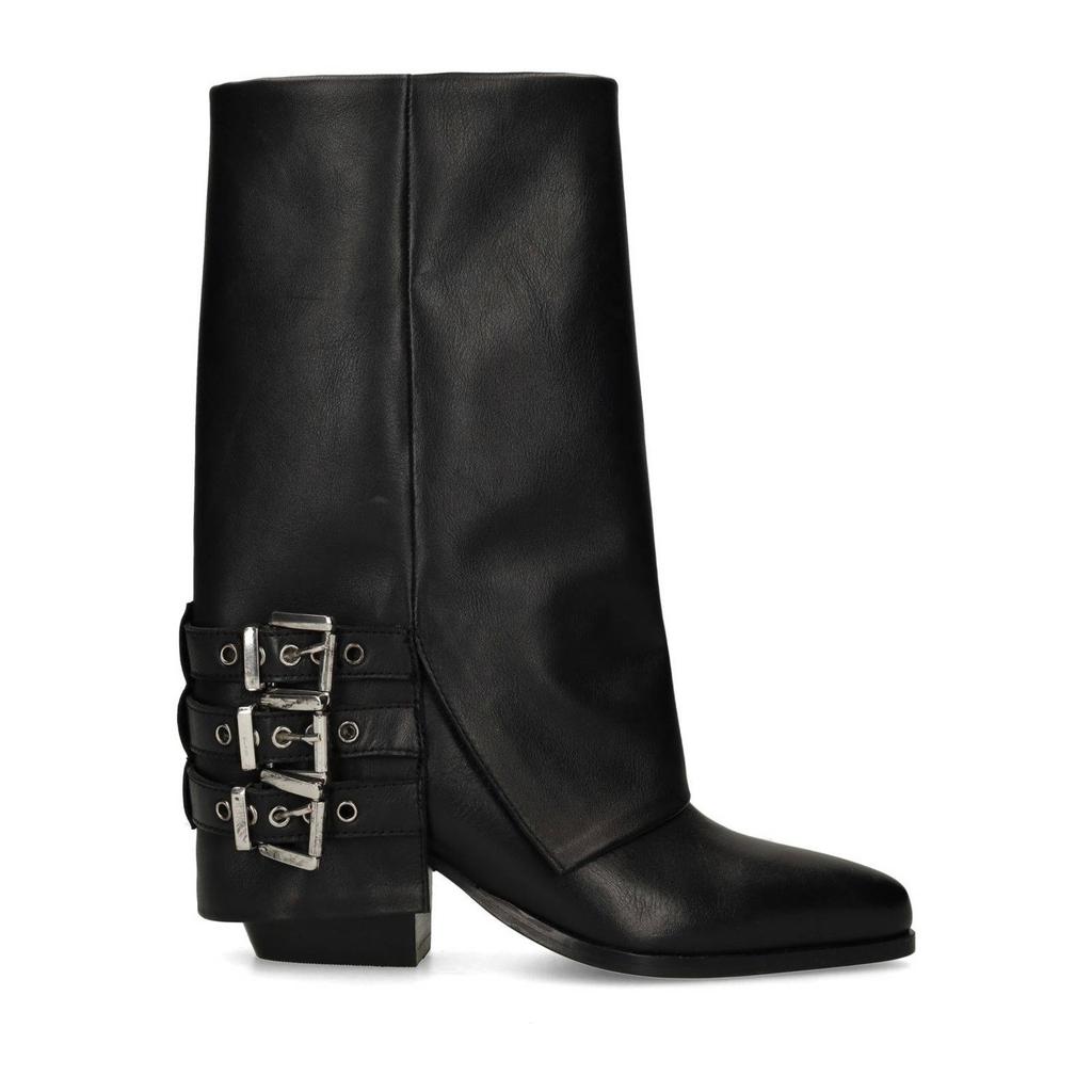 Zwarte dames Sacha leren bikerboots met flap