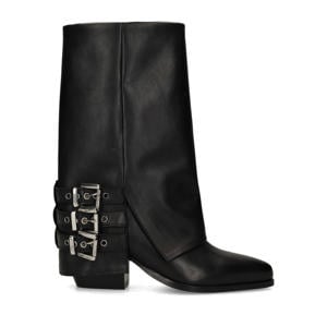 leren bikerboots met flap zwart
