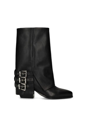 leren bikerboots met flap zwart