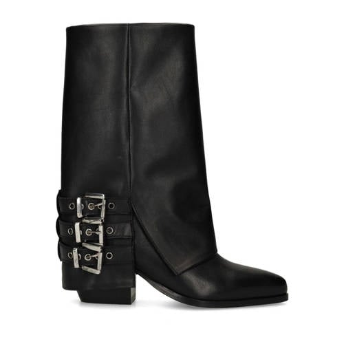 Sacha leren bikerboots met flap zwart afbeelding
