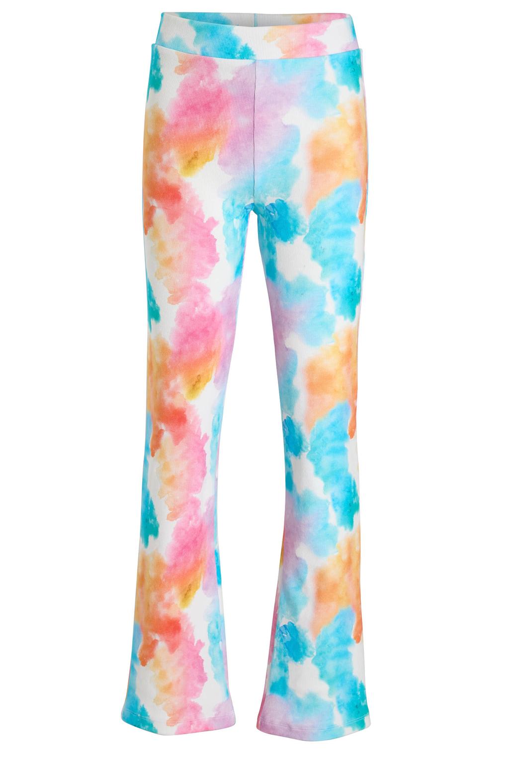 Roze, oranje en blauwe meisjes Coolcat flared legging van stretchkatoen met elastische tailleband en tie-dye effect