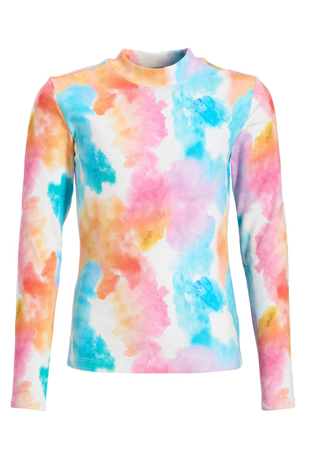 Roze, oranje en blauwe meisjes Coolcat longsleeve van stretchkatoen met tie-dye effect, lange mouwen en ronde hals