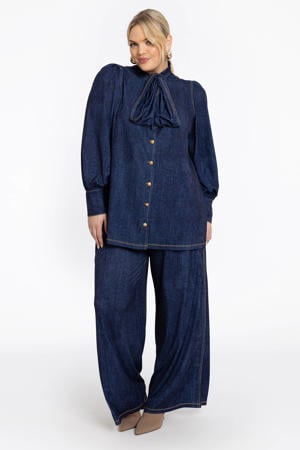 regular high waist broek dark blue denim