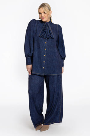 regular high waist broek dark blue denim
