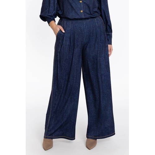 YOEK regular high waist broek dark blue denim afbeelding