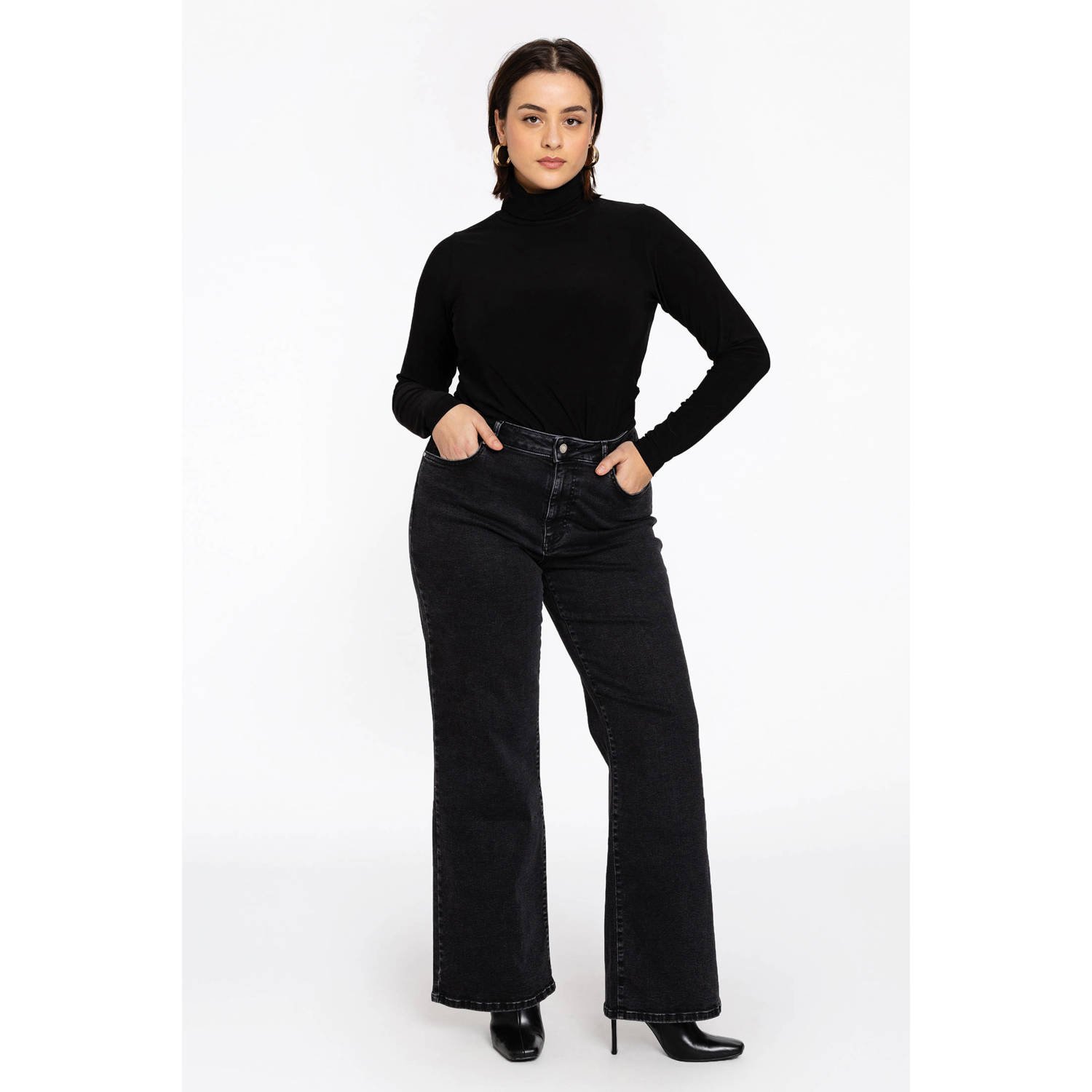 YOEK high waist wide leg jeans black denim