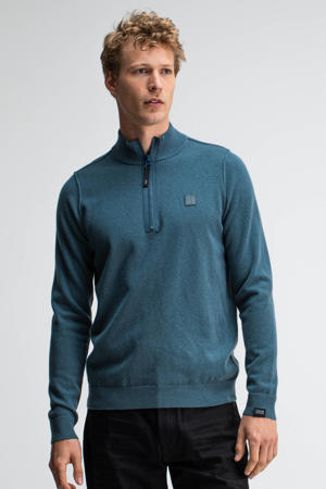 trui met wol fijn gebreid blauw