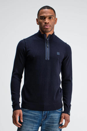 trui met wol fijn gebreid donkerblauw