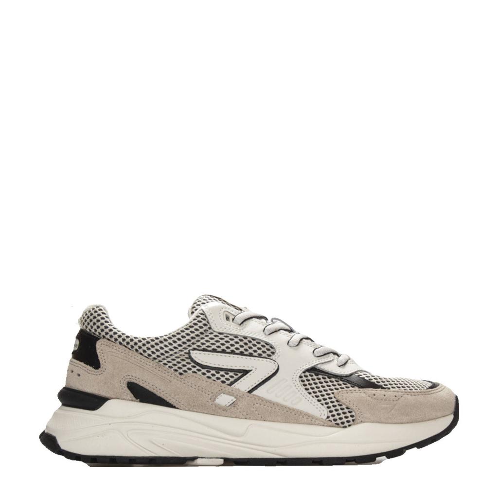 Zwart, ecru en beige unisex HUB Grid sneakers van suède, leer en mesh met veters