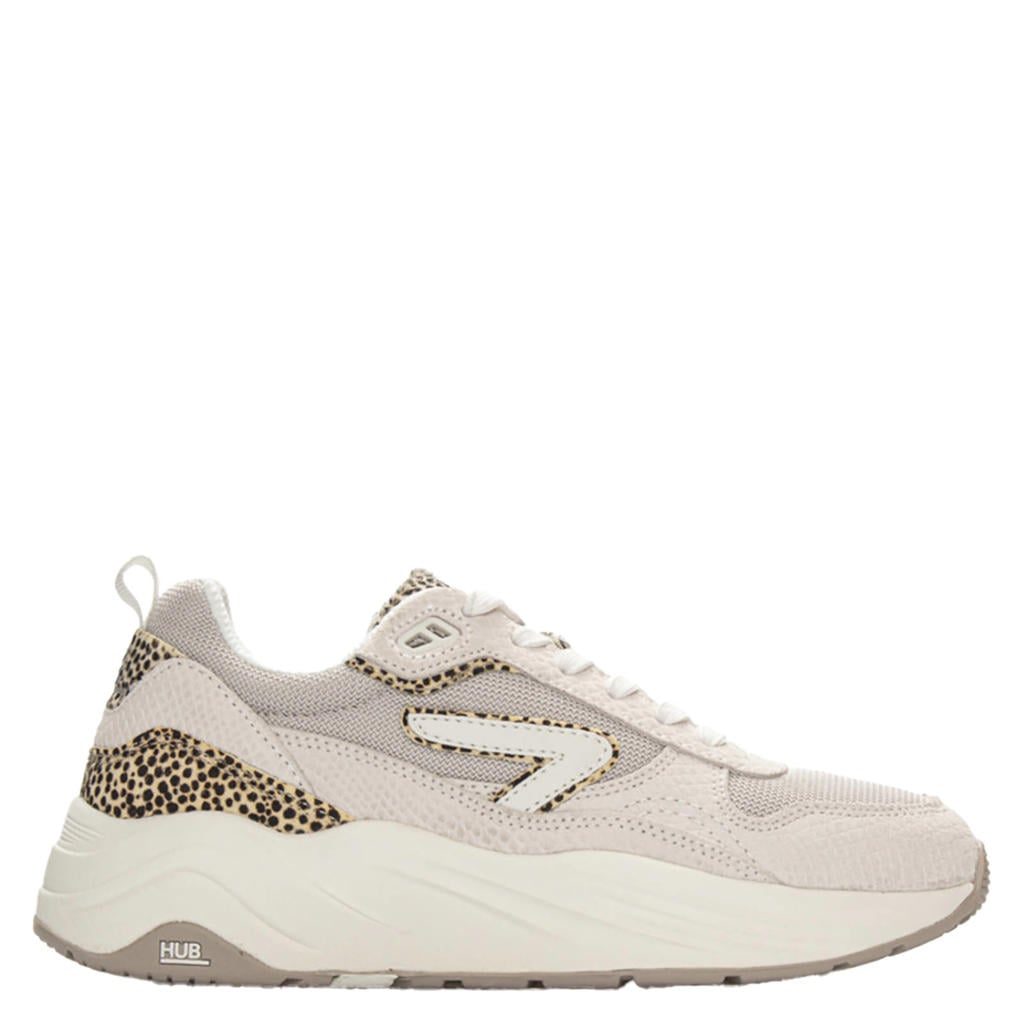 Beige dames HUB Glide chunky sneakers panter van suède en mesh met veters