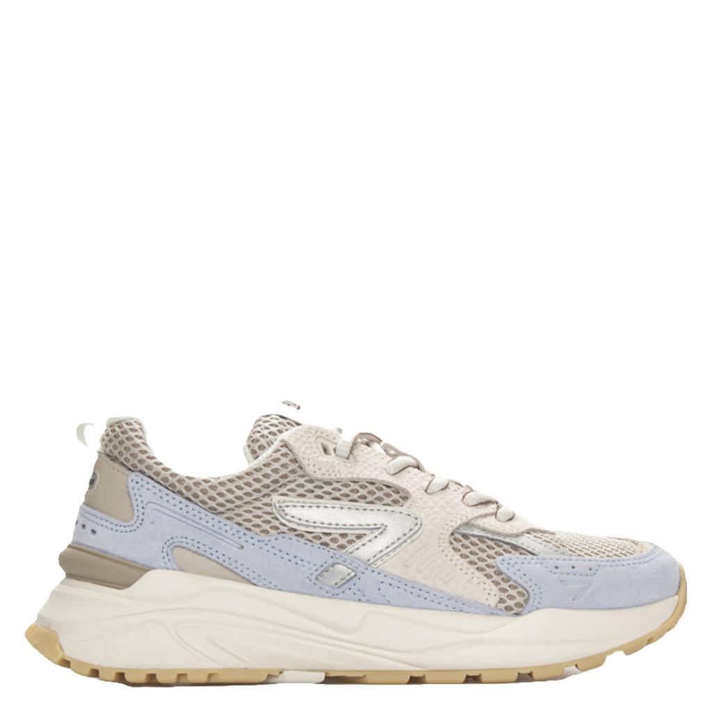 Beige en lichtblauwe dames HUB Grid sneakers van suède, leer en mesh met veters