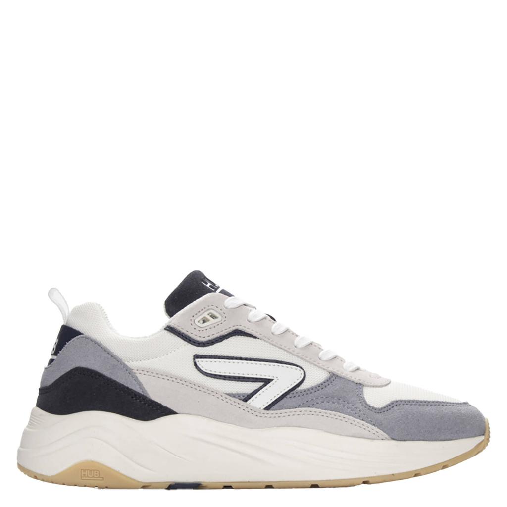 Blauw en witte heren HUB Glide chunky sneakers van suède en mesh met veters