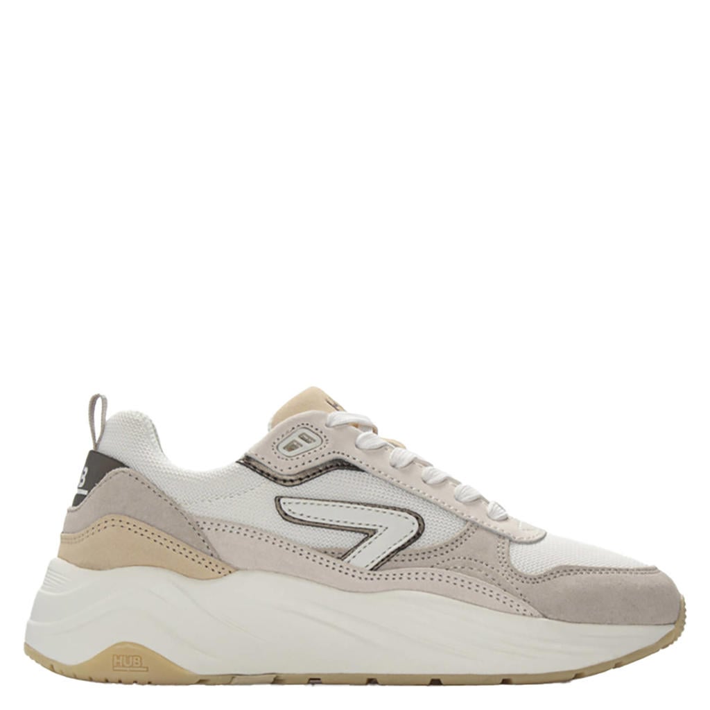 Taupe en ecru dames HUB Glide chunky sneakers van suède en mesh met veters