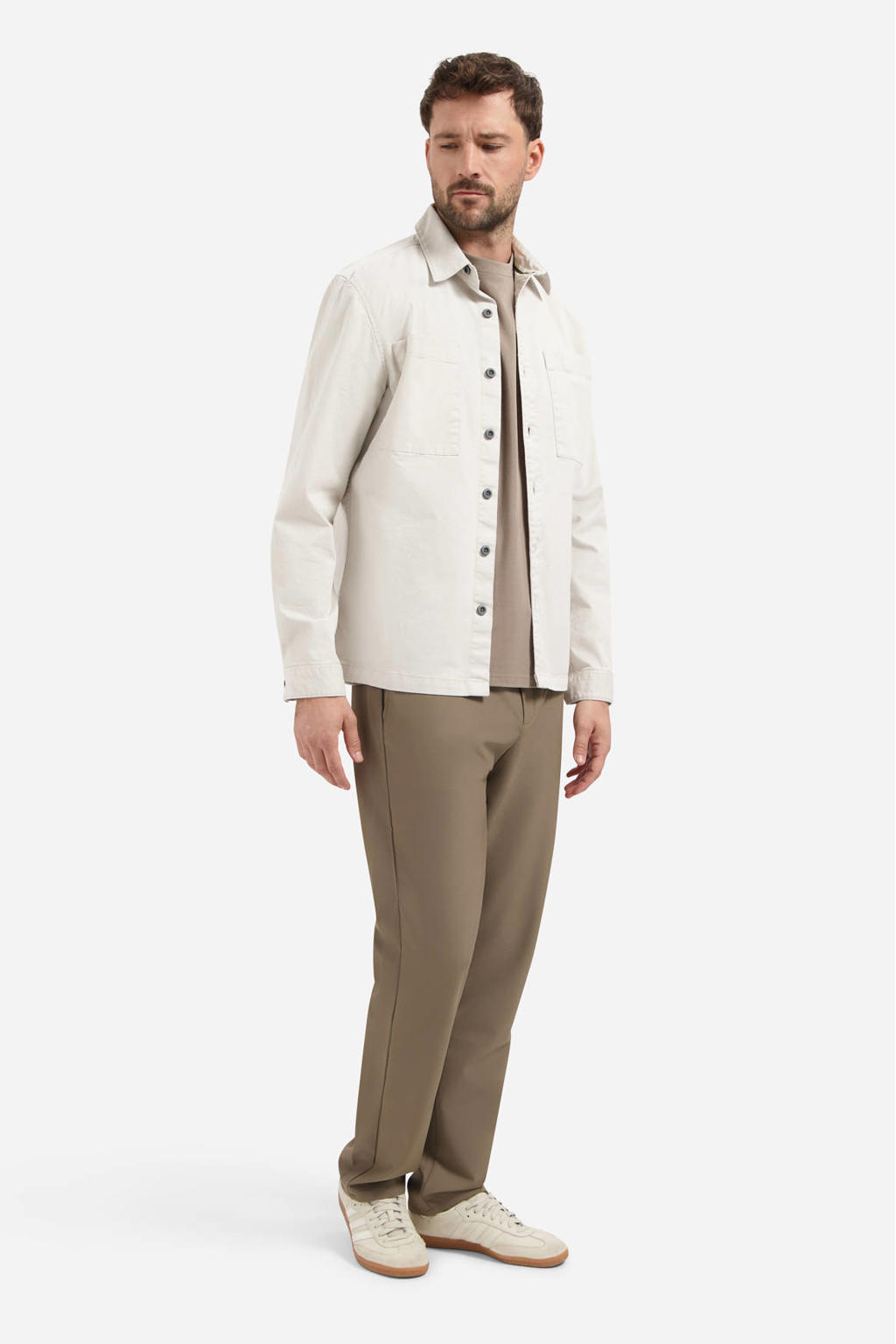 Ecru heren No Excess overshirt van katoen met effen, lange mouwen, klassieke kraag en knoopsluiting