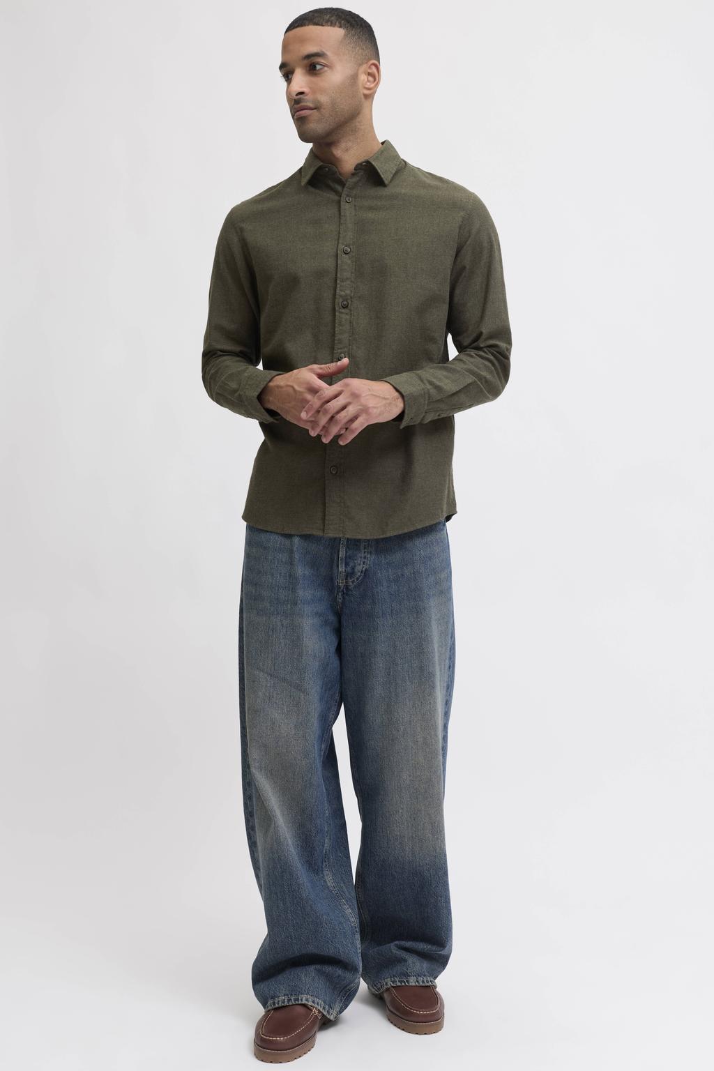 JACK & JONES ESSENTIALS regular casual overhemd donkergroen