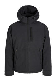 thumbnail: Zwarte heren JACK & JONES ESSENTIALS winterjas van polyester met effen, lange mouwen, capuchon en ritssluiting