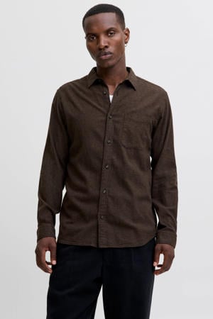 regular casual overhemd donkerbruin