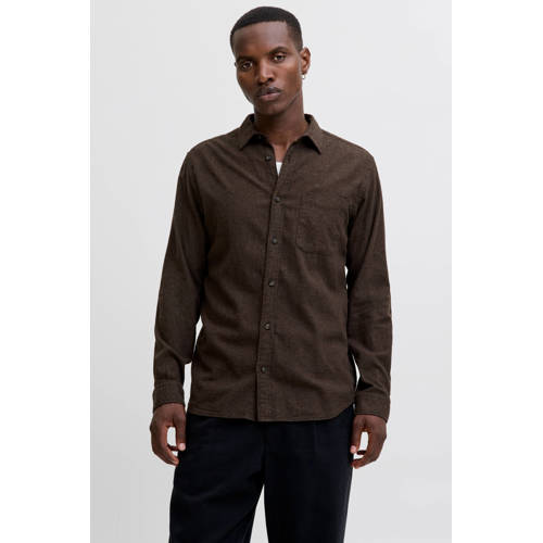 JACK & JONES ESSENTIALS regular casual overhemd donkerbruin afbeelding