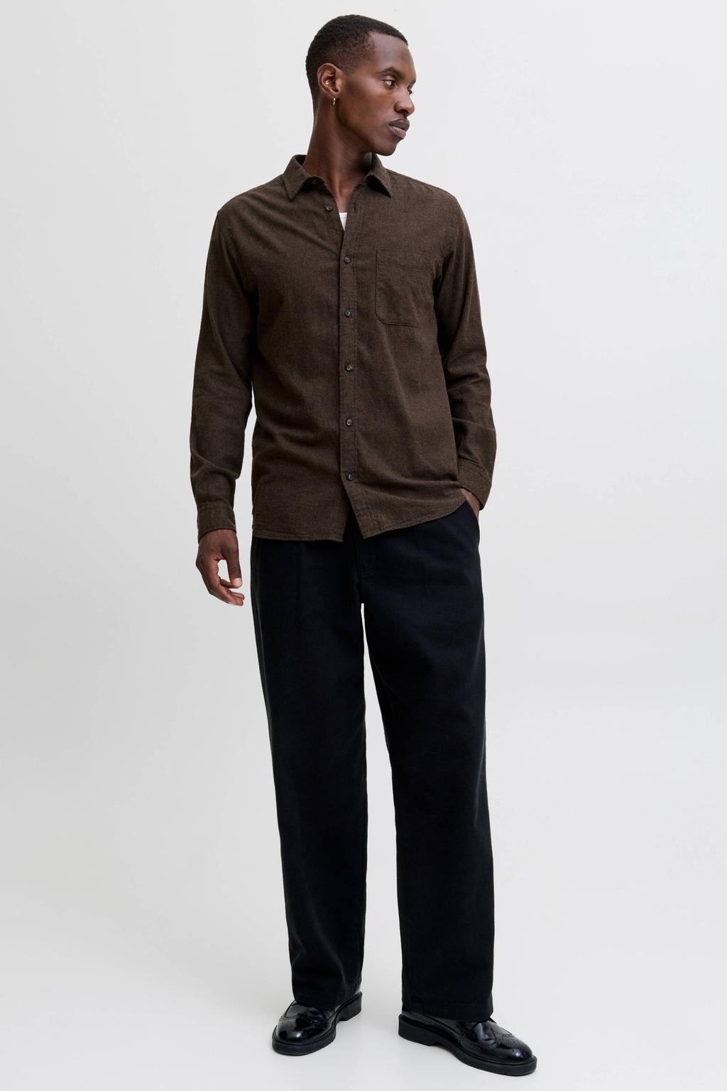JACK & JONES ESSENTIALS regular casual overhemd donkerbruin