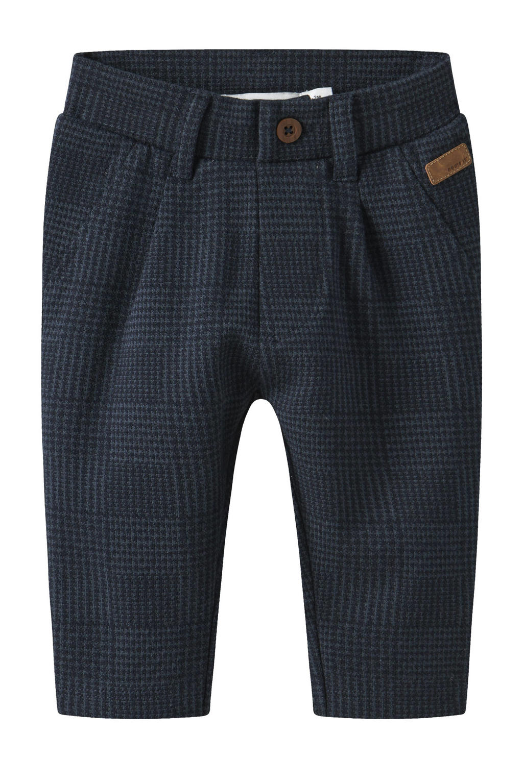Donkerblauwe jongens NAME IT BABY straight casual broek van katoen met regular waist, rits- en knoopsluiting en ruitenprint