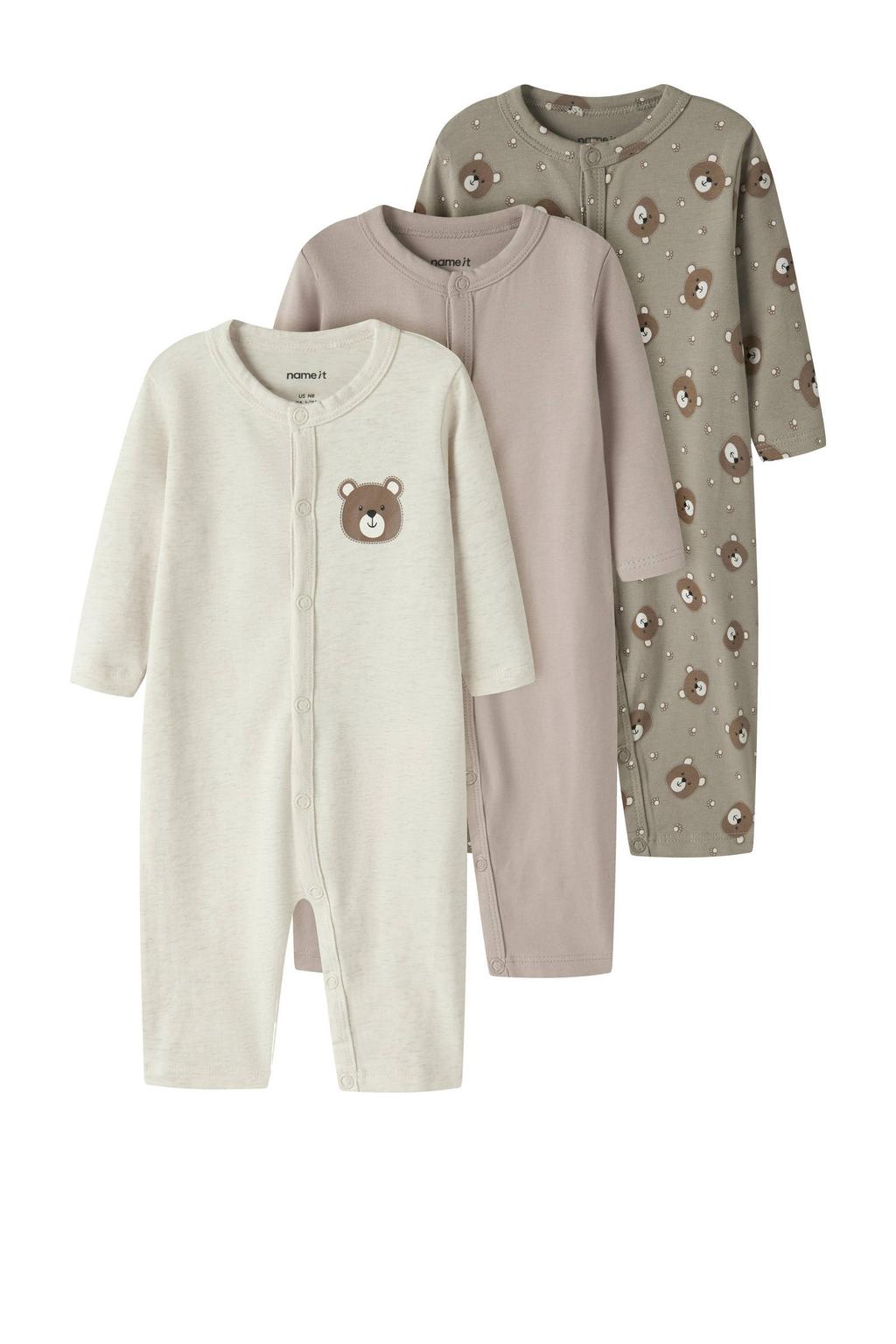 NAME IT BABY baby pyjama - kaki/beige/oudroze (set van 3)