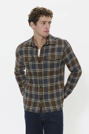 geruit overshirt met wol bruin