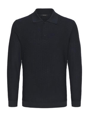 trui met wol en ingebreid patroon donkerblauw