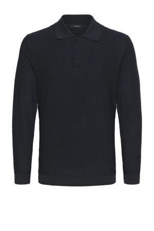 trui met wol en ingebreid patroon donkerblauw
