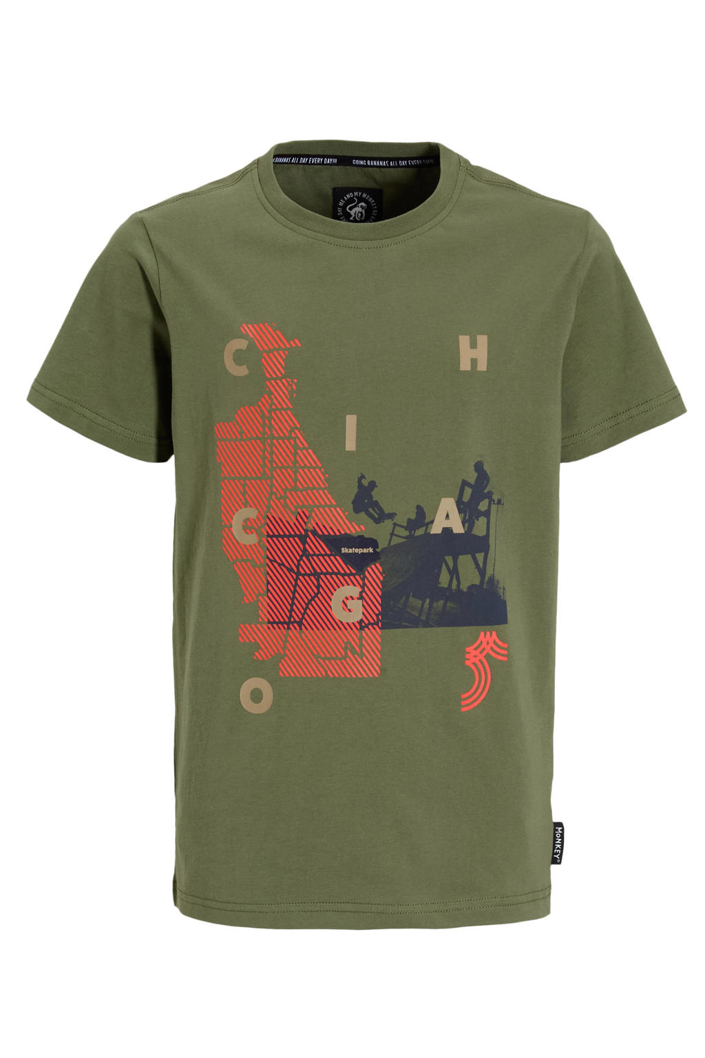 Groene jongens Me & My Monkey T-shirt van katoen met printopdruk, korte mouwen en ronde hals