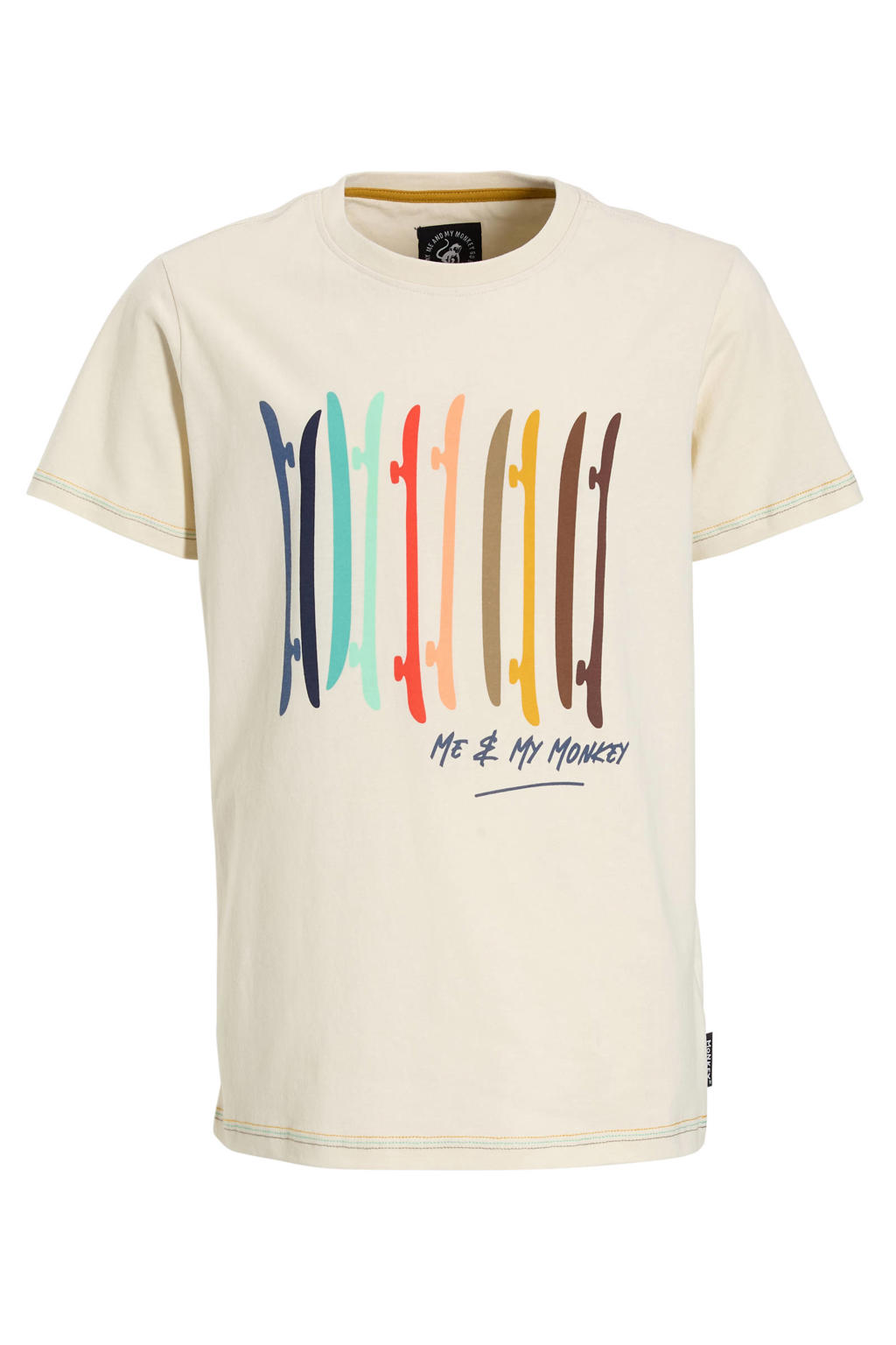 Ecru jongens Me & My Monkey T-shirt van katoen met printopdruk, korte mouwen en ronde hals