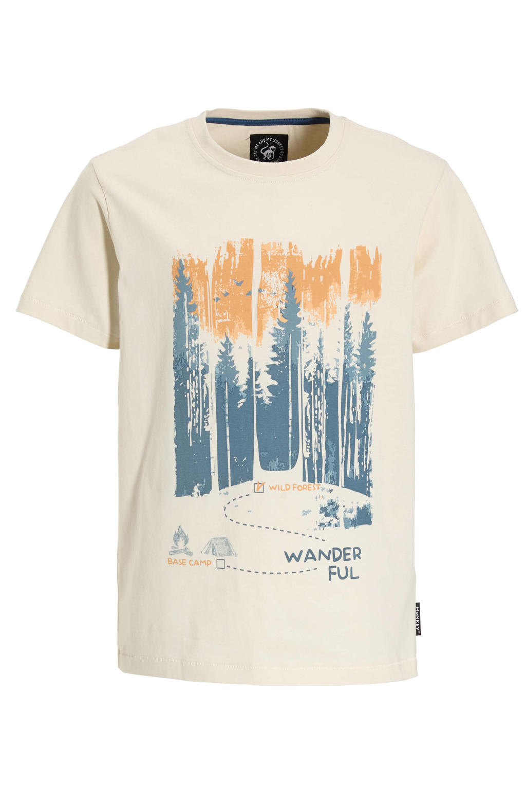 Ecru jongens Me & My Monkey T-shirt van katoen met printopdruk, korte mouwen en ronde hals